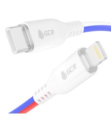 GCR Кабель 1.0m TypeC/Lightning MFRi POWER DELIVERY 18 W, быстрая зарядка, ТРИКОЛОР Россия, AL case белый, белый ПВХ, GCR-54962