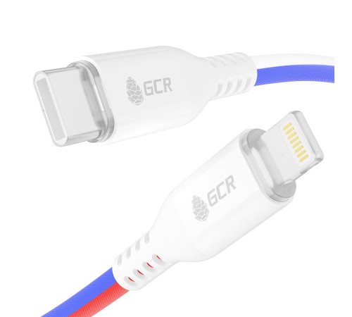 GCR Кабель 1.0m TypeC/Lightning MFRi POWER DELIVERY 18 W, быстрая зарядка, ТРИКОЛОР Россия, AL case белый, белый ПВХ, GCR-54962