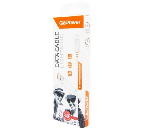 Кабель/ Кабель GoPower GP01L USB (m)-Lightning (m) 1.0м 2.4A ПВХ белый (1/800)