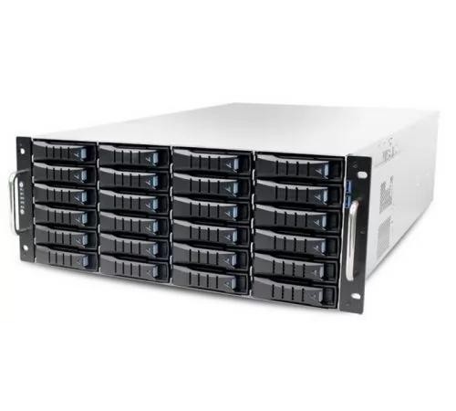 Серверный корпус/ RSC-4ET, 4U, 24xSATA/SAS HS 3,5/2,5" universal bay + 2x2,5" 15mm rear HS bay, up to 12"(W) x 13"(D) E-ATX, 12G 24-port EOB BP with 3xSFF-8643, 3x 120x25mm fan (middle), 1200W 1+1 redundant 80+ Platinum, 28" slide