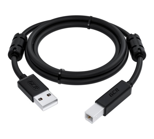 GCR Кабель PROF 2.0m USB 2.0, AM/BM, черный, ферритовые кольца, 28/24 AWG, экран, армированный, морозостойкий, GCR-52423