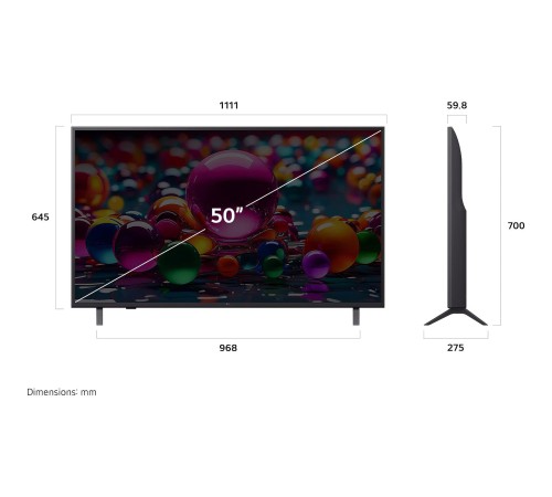 Телевизор ЖК 50'' LG/ 50", Ultra HD, Smart TV, WebOS, Wi-Fi, DVB-T2/C/S2, MR, 60Hz Native, 2.0ch (20W), 2 HDMI, 2 USB, 2 Pole, Charcoal Black, 2025 Телевизор ЖК 50'' LG/ 50", Ultra HD, Smart TV, WebOS, Wi-Fi, DVB-T2/C/S2, MR, 60Hz Native, 2.0ch (20W), 2 HDMI, 2 USB, 2 Pole, Charcoal Black, 2025