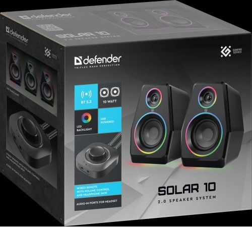 Defender Акустическая 2.0 система Solar 10 10Вт, BT/Light питание от USB