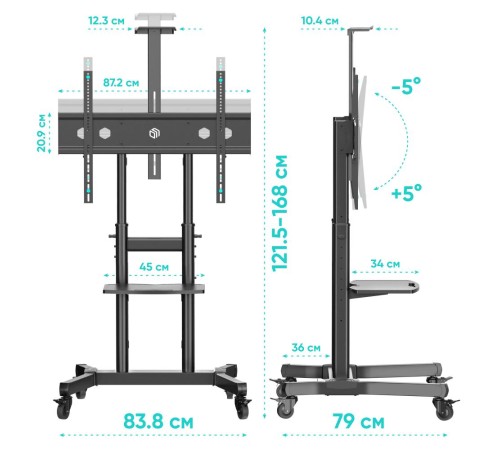 ONKRON мобильная стойка для ТВ 50"-90", макс 100кг, наклонная, чёрная TS1891 ONKRON мобильная стойка для ТВ 50"-90", макс 100кг, наклонная, чёрная TS1891