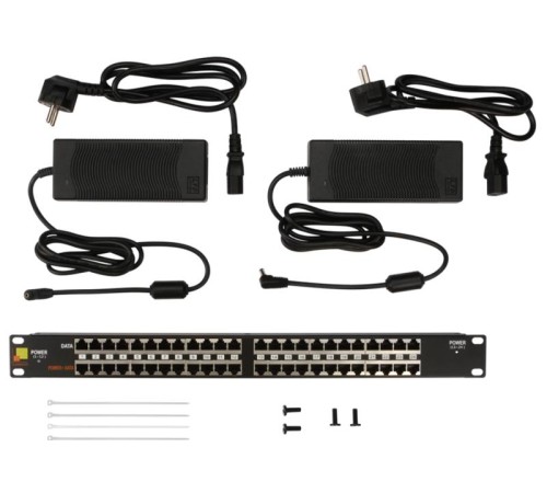 Панель POE 19", 24 порта, с двумя блоками питания 48V, 120W Панель POE 19", 24 порта, с двумя блоками питания 48V, 120W