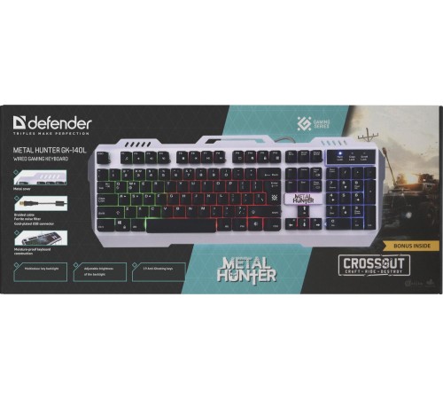 Defender Проводная игровая клавиатура Metal Hunter GK-140L RU,RGB подсветка,19 Anti-Ghost