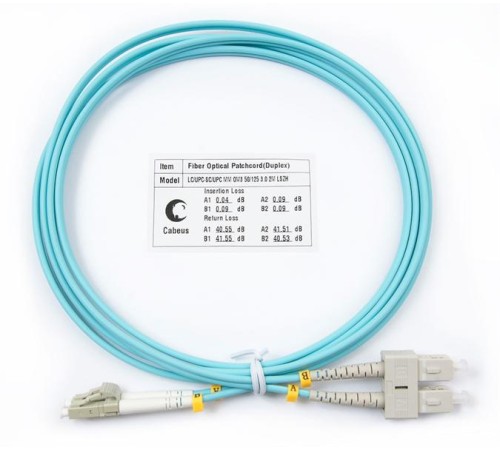 Патч-корд ВО Cabeus FOP-50-LC-SC-2m Шнур оптический duplex LC-SC 50/125 mm OM3 2м LSZH