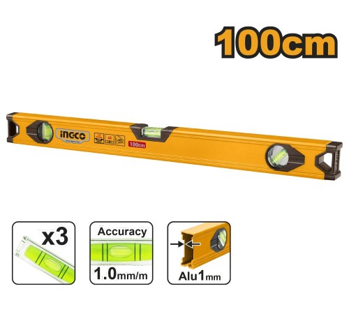 Уровень строительный алюминиевый 100 см INGCO HSL18100 Уровень строительный алюминиевый 100 см INGCO HSL18100