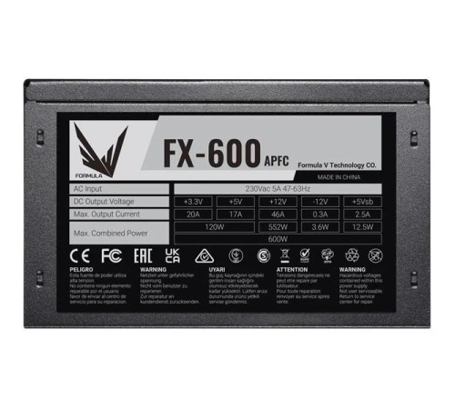 Блок питания Formula V Line FX-600, 600W, APFC, 12cm Fan Блок питания Formula V Line FX-600, 600W, APFC, 12cm Fan