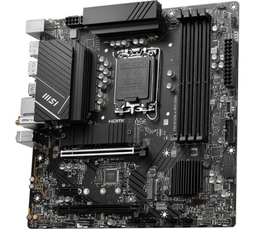 Материнская плата/ MB MSI INTEL B760 s1700, 4xDDR4(128GB), 2xHDMI 2.1/2xDP, 1xPCIe 4.0x16, 1xPCIe 3.0x16, 1xPCIe 3.0, 1xLAN (2.5GbE), Wi-Fi, BT, 4xSATA 6Gb/s, 2xM.2, 4xUSB 3.2, 2xUSB 2.0, 1xPS/2, mATX Материнская плата/ MB MSI INTEL B760 s1700, 4xDDR4(128GB), 2xHDMI 2.1/2xDP, 1xPCIe 4.0x16, 1xPCIe 3.0x16, 1xPCIe 3.0, 1xLAN (2.5GbE), Wi-Fi, BT, 4xSATA 6Gb/s, 2xM.2, 4xUSB 3.2, 2xUSB 2.0, 1xPS/2, mATX