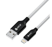 GCR Кабель 1.0m USB AM/Lightning - поддержка всех IOS, MFI, белый нейлон, AL корпус черный, черный ПВХ, GCR-53332