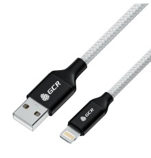 GCR Кабель 1.0m USB AM/Lightning - поддержка всех IOS, MFI, белый нейлон, AL корпус черный, черный ПВХ, GCR-53332