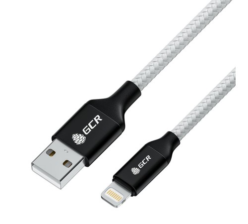 GCR Кабель 1.0m USB AM/Lightning - поддержка всех IOS, MFI, белый нейлон, AL корпус черный, черный ПВХ, GCR-53332
