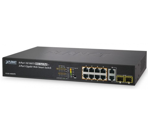 коммутатор/ PLANET 8-Port 10/100TX 802.3at High Power POE +  2-Port Gigabit TP/SFP Combo Managed Ethernet Switch (120W)