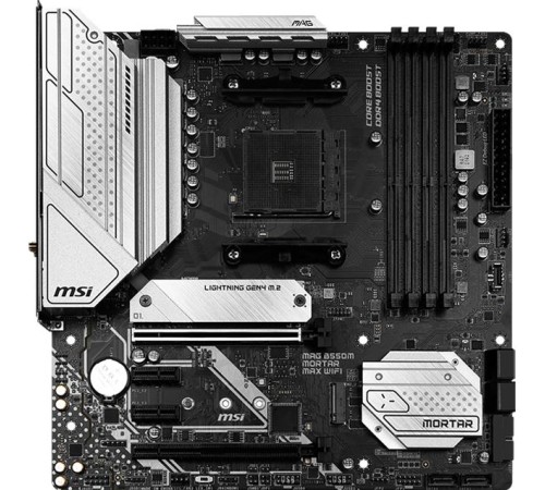 Материнская плата/ MB MSI AMD B550 sAM4, 4xDDR4(128GB), HDMI 2.1/DP, 1xPCIe 4.0x16, 1xPCIe 3.0x16, 2xPCIe 3.0, 1xLAN (2.5GbE), Wi-Fi, BT, 6xSATA 6Gb/s, 2xM.2, 1xUSB-C, 3xUSB 3.2, 2xUSB 2.0, mATX Материнская плата/ MB MSI AMD B550 sAM4, 4xDDR4(128GB), HDMI 2.1/DP, 1xPCIe 4.0x16, 1xPCIe 3.0x16, 2xPCIe 3.0, 1xLAN (2.5GbE), Wi-Fi, BT, 6xSATA 6Gb/s, 2xM.2, 1xUSB-C, 3xUSB 3.2, 2xUSB 2.0, mATX