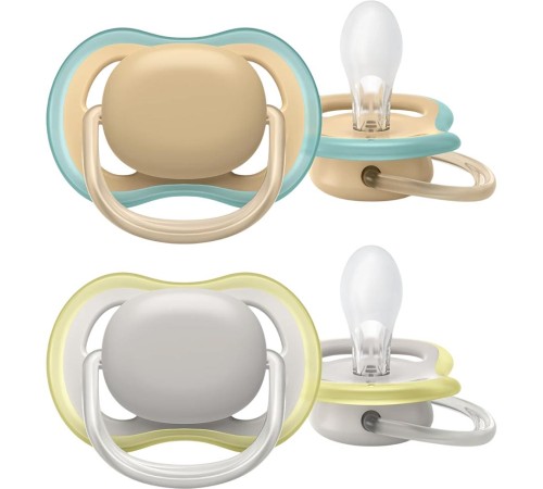 Пустышка Philips/ Пустышка ultra air, Серая/Персиковая без рисунков, 0-6 мес, 2 шт, для мальчиков и девочек