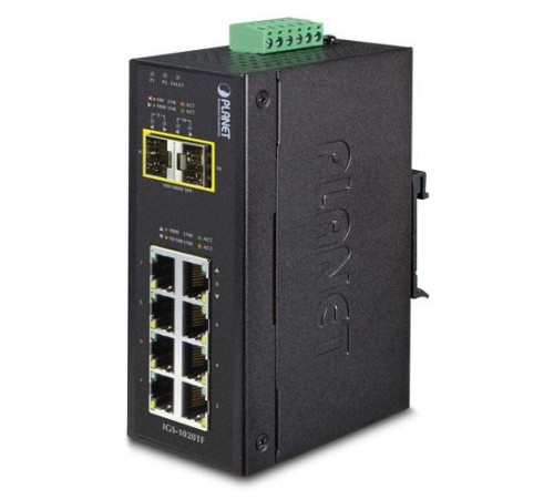 коммутатор/ PLANET IP30 Industrial 8-Port 10/100/1000T + 2-Port 100/1000X SFP Ethernet Switch (-40~75 degrees C)