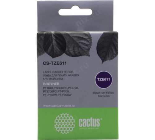 -/ Картридж ленточный Cactus CS-TZE611 TZe-611 черный для Brother 1010/1280/1280VP/2700VP