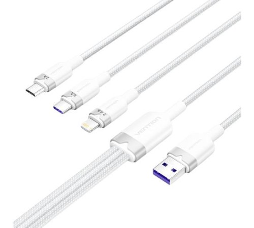 Кабель Vention 3 в 1 USB 2.0 AM/ Micro-B, USB-C, Lightning M - 1.5м. Белый 6A, шт. Кабель Vention 3 в 1 USB 2.0 AM/ Micro-B, USB-C, Lightning M - 1.5м. Белый 6A, шт.