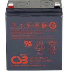 Батарея CSB серия HR, HR1221W F2, напряжение 12В, емкость 5Ач (разряд 20 часов), 21 Вт/Эл при 15-мин. разряде до U кон. - 1.67 В/Эл при 25 °С, макс. ток разряда (5 сек.) 90А, ток короткого замыкания 249А, макс. ток заряда 2.1A, свинцово-кислотная типа AGM