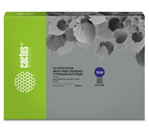 -/ Картридж струйный Cactus CS-EPT01D100 T01D1 черный (860мл) для Epson WorkForce Pro WF-C529R/C529RDTW