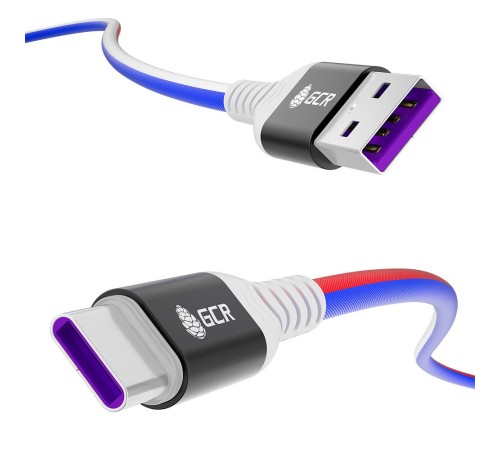 GCR Кабель 0.5m, TypeC, быстрая зарядка 18W, поддержка QC, PD, ТРИКОЛОР Россия, AL case черный, GCR-55308