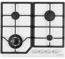 Встраиваемые газовые панели MAUNFELD/ Варочная панель, Газ,  Тип: газовая 60см, чугунные решетки, газ-контроль, WOK горелка, мезаническое управление, электроподжиг, газ-контроль, 4 конфорки,белая