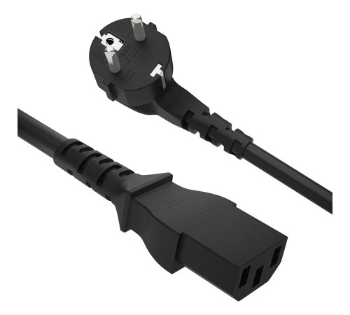 GCR Кабель питания PROF 1.0m, Евровилка угловая - С13, 3*1,0mm, черный, GCR-54375
