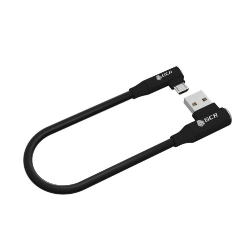 GCR Кабель PREMIUM 0.15m MicroUSB угловой для PowerBank, силикон белый, AL case черный, GCR-53908
