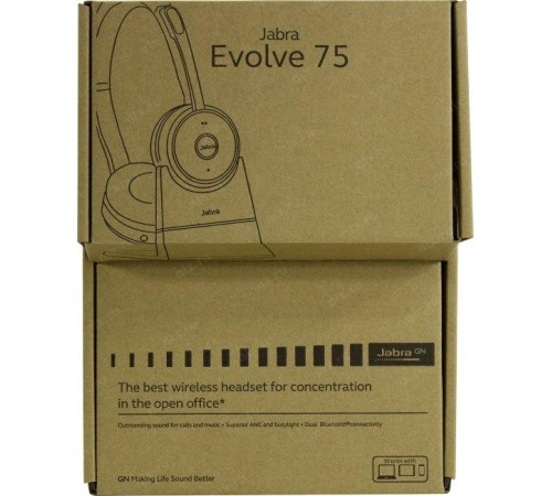 Гарнитура беспроводная/ Jabra Evolve 75 Stereo UC, Charging stand & Link 370