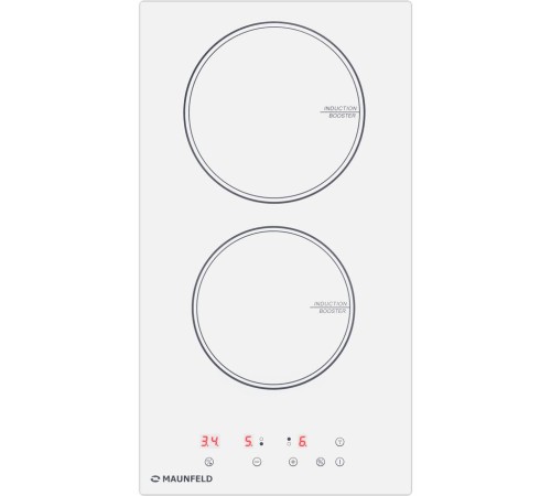 Индукционная варочная панель/ Индукционная варочная панель MAUNFELD CVI292WH, домино, сенсорное управление, мощность конфорок 1200, 1800 Вт, таймер, автоматическое выключение, бустер, блокировка панели, пауза, белый цвет
