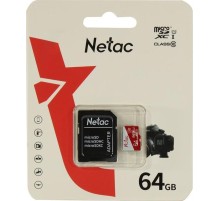 Носитель информации Netac P500 ECO 64GB MicroSDXC U1/C10 up to 80MB/s, retail pack with SD Adapter