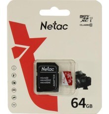 Носитель информации Netac P500 ECO 64GB MicroSDXC U1/C10 up to 80MB/s, retail pack with SD Adapter