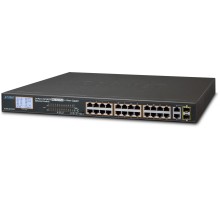 коммутатор/ PLANET 24-Port 10/100TX 802.3at PoE + 2-Port Gigabit TP/SFP Combo Ethernet Switch with LCD PoE Monitor (300W)