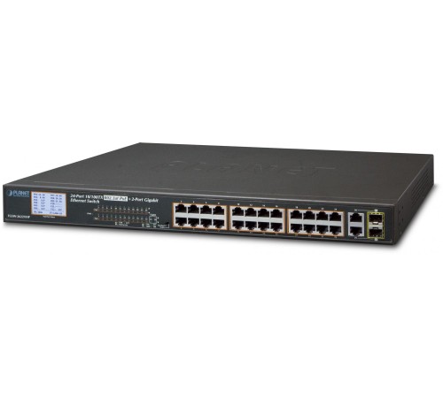 коммутатор/ PLANET 24-Port 10/100TX 802.3at PoE + 2-Port Gigabit TP/SFP Combo Ethernet Switch with LCD PoE Monitor (300W)