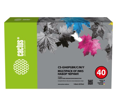 -/ Чернила Cactus CS-GI40PGBK/C/M/Y голубой/пурпурный/желтый/черный набор350мл для Canon Pixma G5040/G6