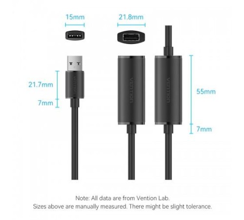 Активный кабель-удлинитель Vention USB 2.0 AM/AF с усилителем - 15м Черный