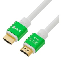 Greenconnect Кабель 1.0m HDMI версия 2.0, HDR 4:2:2, Ultra HD, 4K 60 fps 60Hz/5K*30Hz, 3D, AUDIO, 18.0 Гбит/с, 28/28 AWG, OD7.3mm, тройной экран, белый, AL корпус зеленый, GCR-51295