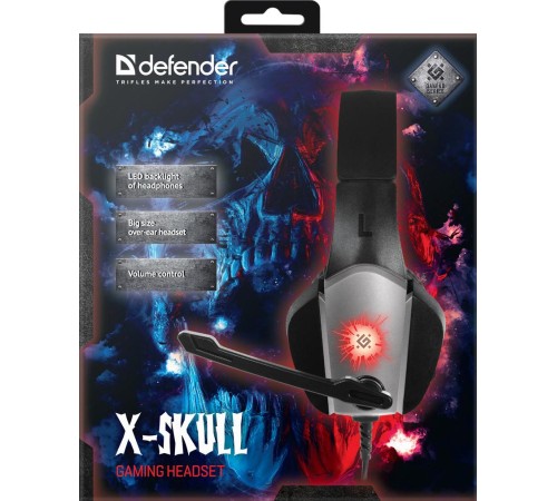 Defender Игровая гарнитура X-Skull черный+серый, провод 2.1 м