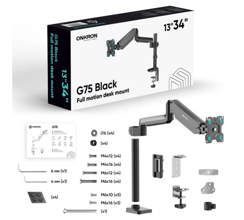 ONKRON кронштейн для монитора 13"-34" настольный, чёрный G75 ONKRON кронштейн для монитора 13"-34" настольный, чёрный G75