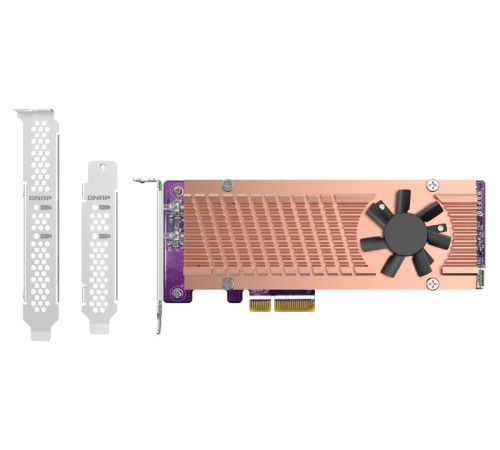 Плата расширения/ QNAP QM2-2P-244A 2 x M.2 22110 or 2280 PCIe (Gen2 x 4) NVMe SSD slots  expansion card, Low-profile bracket pre-loaded, Low-profile flat and Full-height are bundled (shorter version to support TVS-x82/TS-x77 PCIe slot 2 & slot 3)