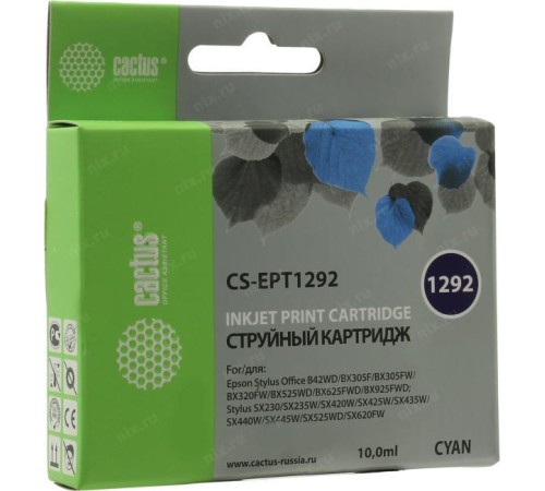 -/ Картридж струйный Cactus CS-EPT1292 T1292 голубой (10мл) для Epson B42/BX305/BX305F/BX320/BX525/BX62