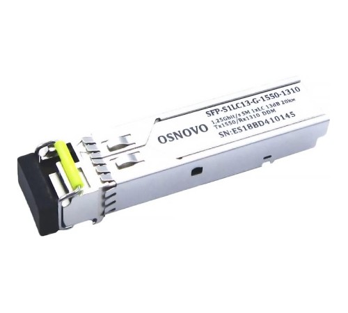Трансивер/ OSNOVO Оптический SFP Модуль GE, одно волокно SM, до 1,25 Гбит/c, LC, до 20км, Tx:1550/Rx:1310, DDM Трансивер/ OSNOVO Оптический SFP Модуль GE, одно волокно SM, до 1,25 Гбит/c, LC, до 20км, Tx:1550/Rx:1310, DDM