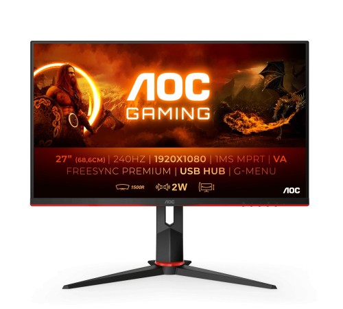 Монитор игровой 27'' 16:9 1920х1080(FHD) VA, Curved, 240 Hz, 300 cd/m2, 3000:1, 80M:1, 1ms, 2xHDMI, DP, USB-Hub, Height adj, Tilt, Swivel, Speakers, Black+Cherry Монитор игровой 27'' 16:9 1920х1080(FHD) VA, Curved, 240 Hz, 300 cd/m2, 3000:1, 80M:1, 1ms, 2xHDMI, DP, USB-Hub, Height adj, Tilt, Swivel, Speakers, Black+Cherry