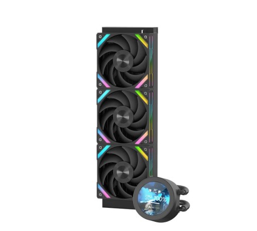 Водяное охлаждение для процессора/ Water Cooling System SAMA Q70 Black (360mm, LED temp., Black, ARGB/ Fans: 3x120mm, 86CFM, 30dBA, 2600RPM/ Pump height 64mm, 30dBA, 2800RPM, Rad thickness 27mm/ S: 1851, 1700, 1200, 20XX, 115X, AM5, AM4)