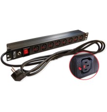 Блок розеток Блок розеток 19", 1-фазный с выключателем,10A / 250V, 8xC13 с фиксатором вилки, шнур 3.0 м, вилка Schuko