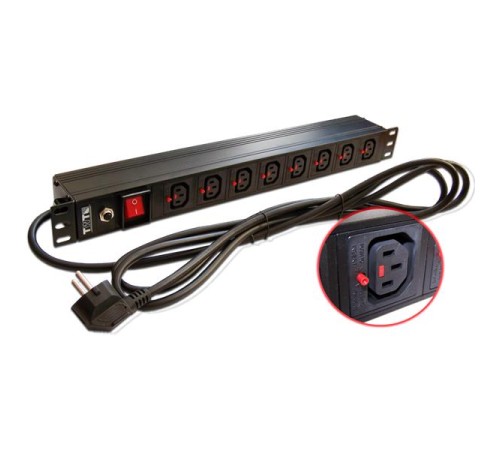 Блок розеток Блок розеток 19", 1-фазный с выключателем,10A / 250V, 8xC13 с фиксатором вилки, шнур 3.0 м, вилка Schuko Блок розеток Блок розеток 19", 1-фазный с выключателем,10A / 250V, 8xC13 с фиксатором вилки, шнур 3.0 м, вилка Schuko