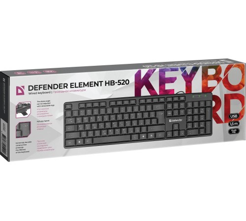 Проводная клавиатура Defender 45522 Element HB-520 USB RU,черный,полноразмерная Проводная клавиатура Defender 45522 Element HB-520 USB RU,черный,полноразмерная