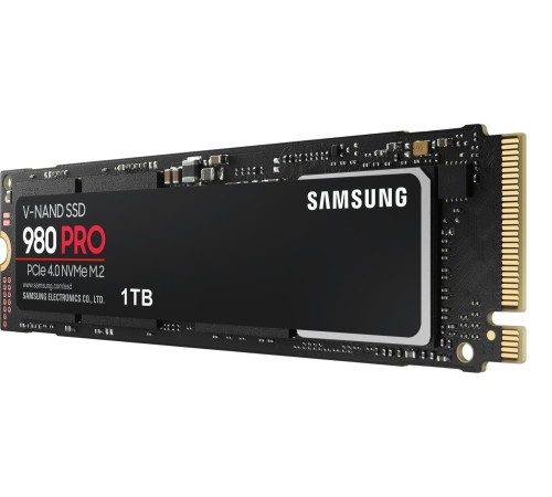 Твердотельные накопители/ Samsung SSD 980 PRO, 1000GB, M.2(22x80mm), NVMe 1.3c, PCIe 4.0 x4, 3-bit MLC, R/W 7000/5000MB/s, IOPs 1 000 000/1 000 000, DRAM buffer 1024MB, TBW 600, DWPD 0.33, with Heatsink (12 мес.)