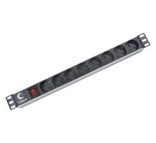  Cabeus PDU-8P Блок евророзеток для 19" шкафов, горизонтальный, 8 розеток, 10 A, выключатель, гнездо под шнур, алюминиевый корпус